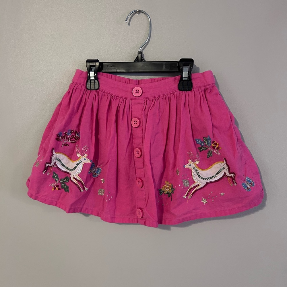 Mini Boden Pink Appliqué Deer Skirt
